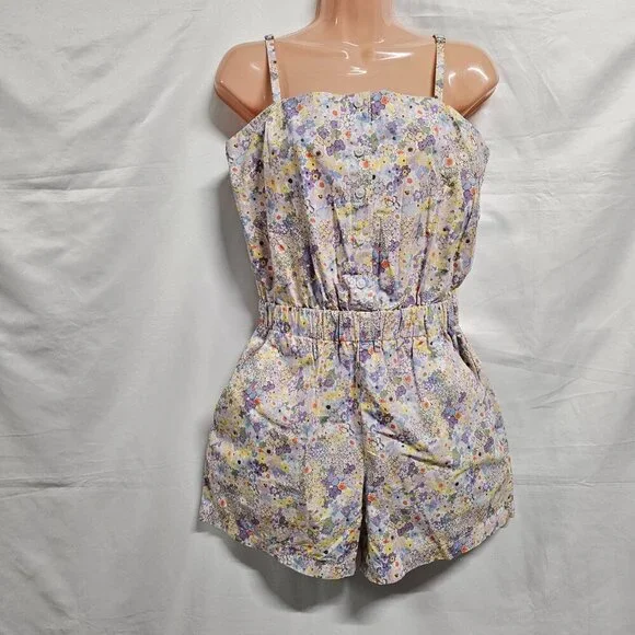 Levi's Spaghetti Strap Floral Romper Women Size l Side Pockets - Picture 6 of 11